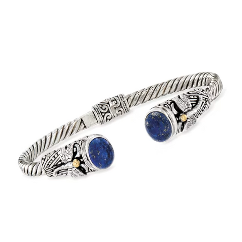 Ross-Simons Sterling Silver/18kt Yellow Gold Lapis Dragonfly Cuff Bracelet