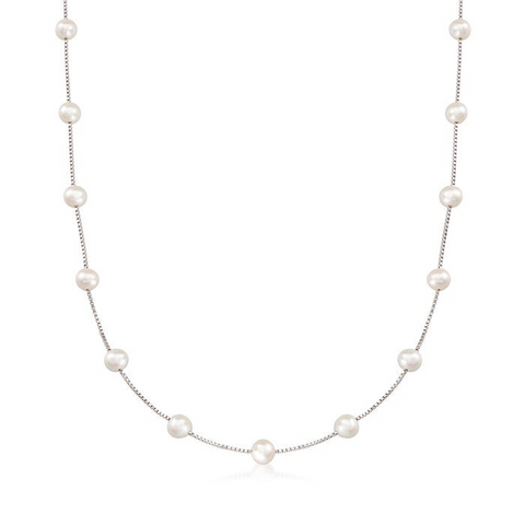 Ross-Simons 6-6.5mm Cultured Pearl Station Necklace in Sterling Silver