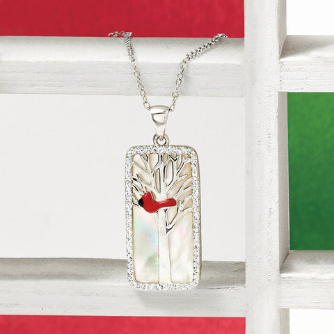 Ross-Simons Mother-of-Pearl and .30 ct. t.w. White Topaz Cardinal Pendant Necklace
