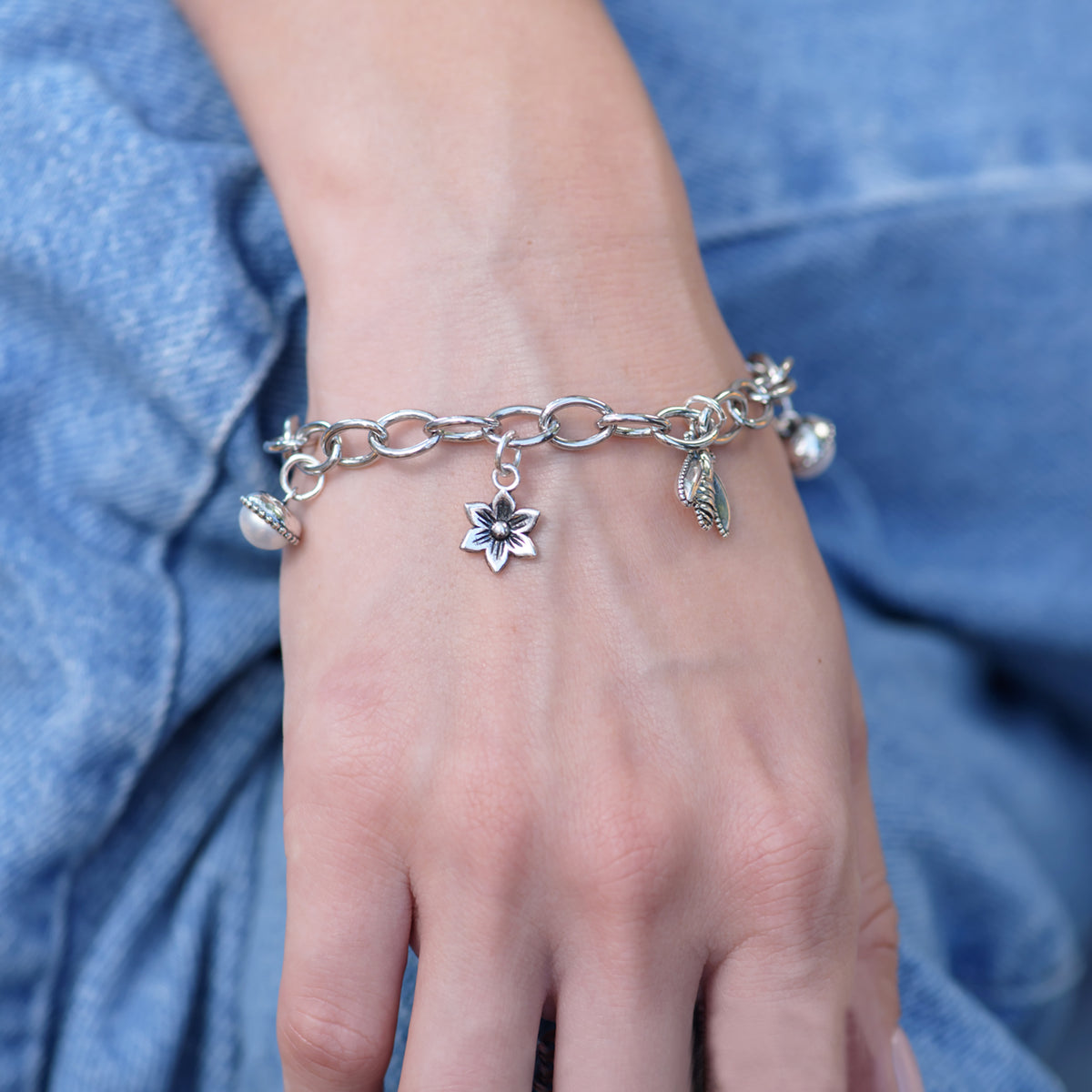 Danny Newfeld Sterling Silver Bee Charm Bracelet