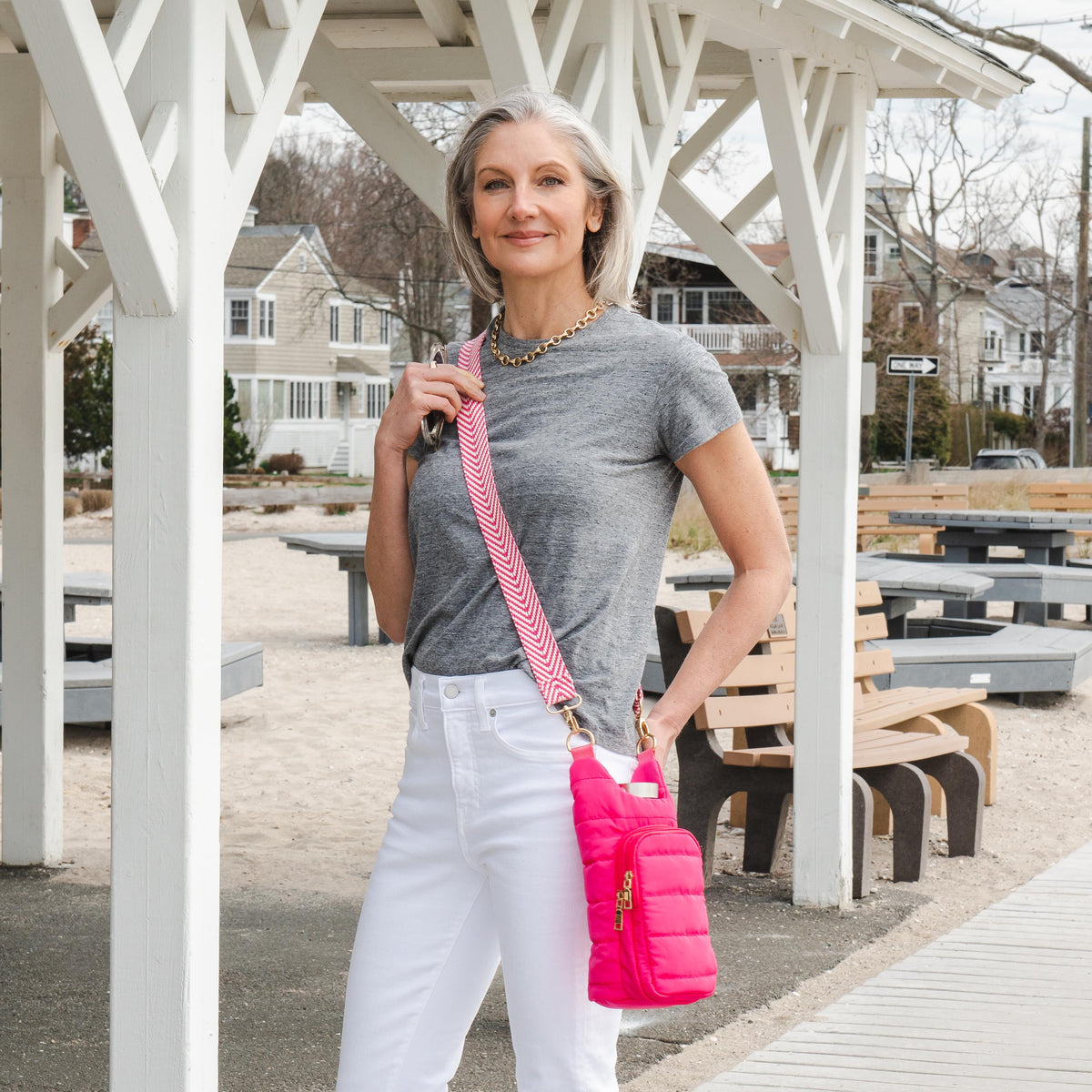 Black Matte Crossbody HydroBag with Red and Green Striped Strap