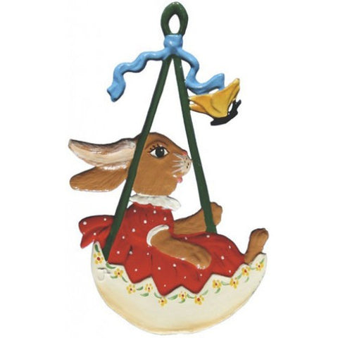 Swinging Bunny Hand Painted German Pewter Ornament