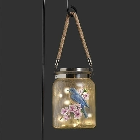 Bluebird Solar Hanging Glass Jar Lantern with 30" Stake