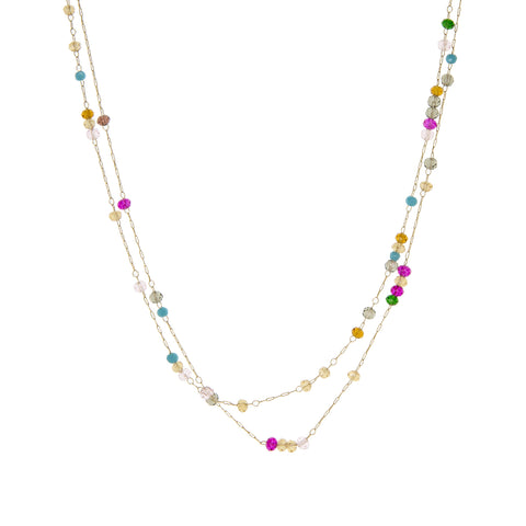 Marlyn Schiff Delicate Layered Necklace with Colored Crystals