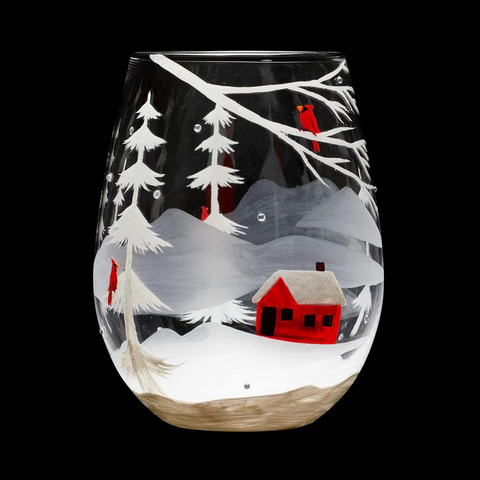 Lolita Home for the Holiday Hand Painted Stemless Wine Glasses