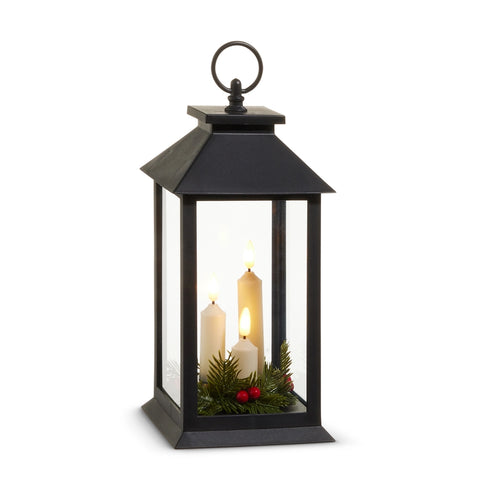 12" Lantern with Candles and Greenery for Just Jill