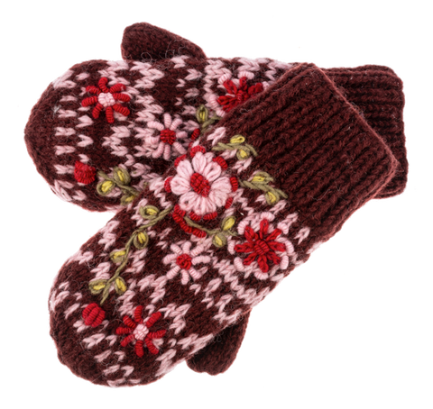 Knit Embroidered Floral Mittens for Just Jill