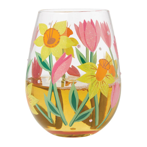 Lolita Spring Bloom Hand Painted Stemless Wine Glass