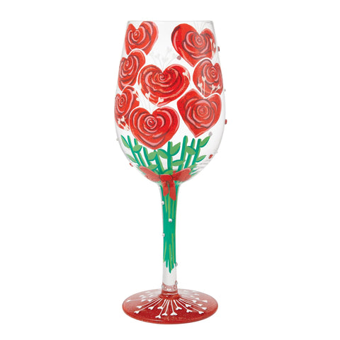 Lolita Set of 2 Valentine's Bouquet Hand Painted Wine Glasses