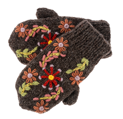 Knit Embroidered Floral Mittens for Just Jill