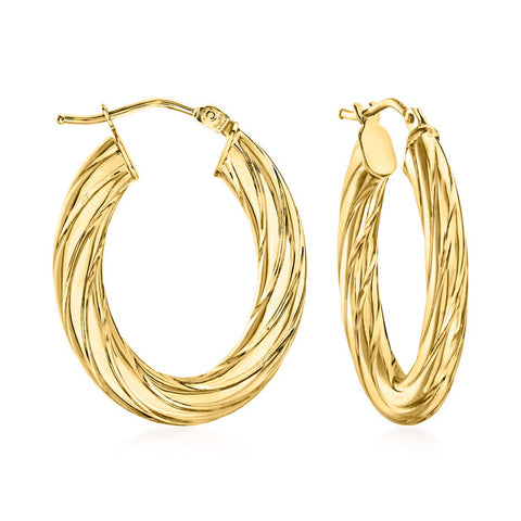 Ross-Simons 14K Gold 1" Textured and Polished Hoop