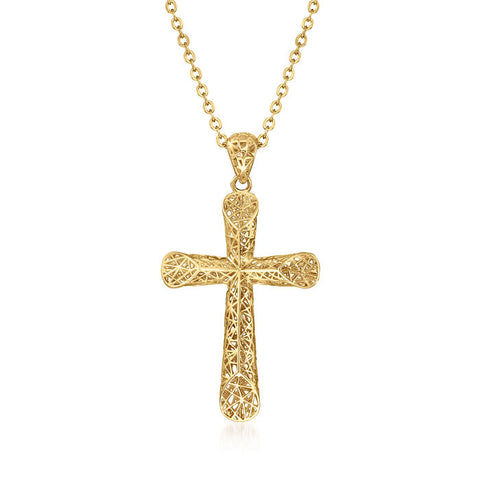 Ross-Simons 14K Yellow Gold Openwork Cross Pendant Necklace