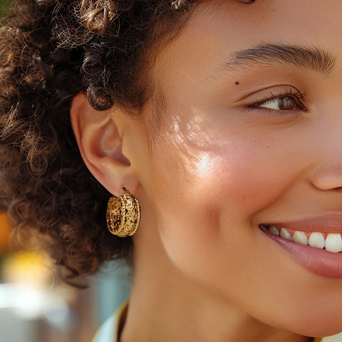 18kt over Sterling Byzantine Beaded-Edge Hoop Earrings