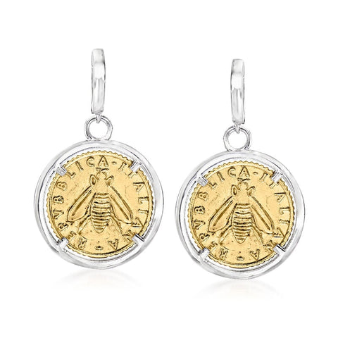 Ross-Simons Sterling Lira Bumberbee Coin Drop Earrings