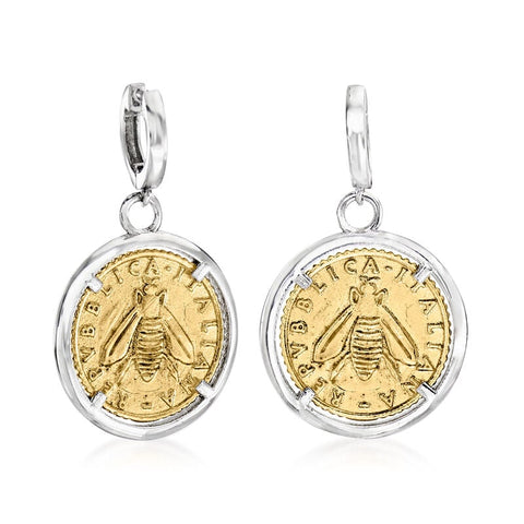 Ross-Simons Sterling Lira Bumberbee Coin Drop Earrings