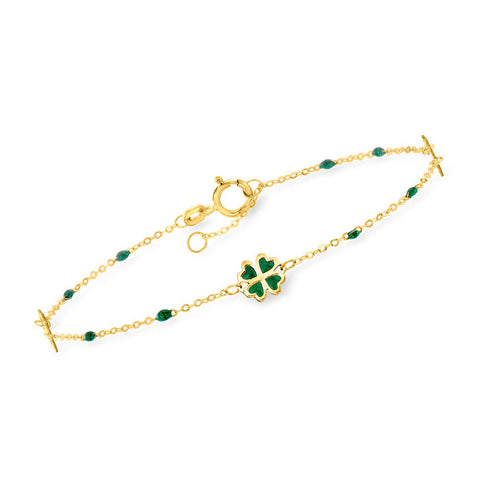 Ross-Simons 14K Green Enamel Clover Bracelet