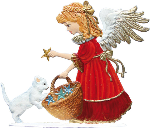 Angel with Basket of Stars Hand Painted German Pewter Figurine