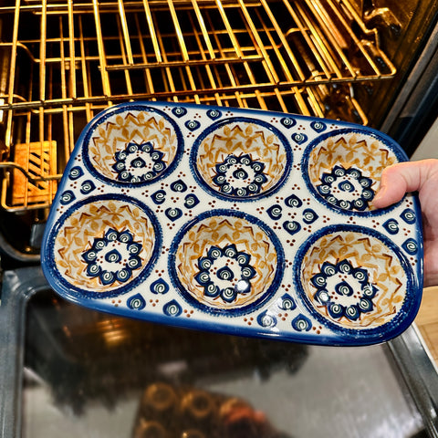 Polish Pottery Six Muffin Baking Dish