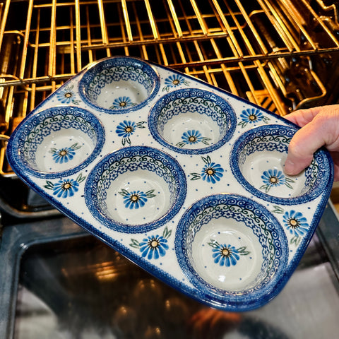 Polish Pottery Six Muffin Baking Dish