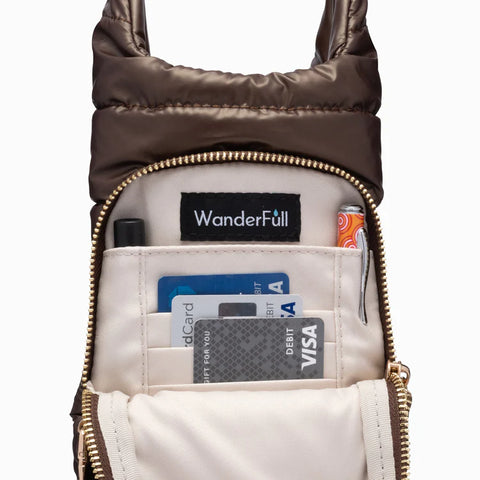 WanderFull HydroBag Chocolate Brown Shiny with Brown and Gold Strap
