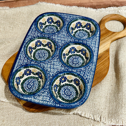 Polish Pottery Six Muffin Baking Dish