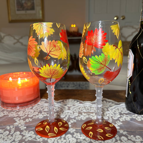 Lolita Set of 2 Hand-Painted Autumn Bliss Wine Glasses