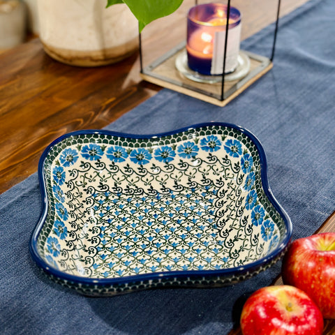 Polish Pottery Signature Large Square Curved Bowl