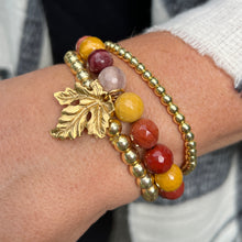 Load image into Gallery viewer, Power Beads by jen Petites Mookaite Jasper with Leaf Charm Bracelet
