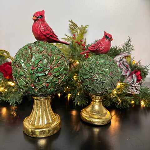 Set of 2 Cardinal Holly Ball Topiaries for Just Jill