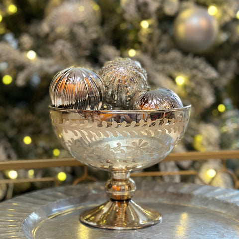 Etched Footed Champagne Glass Pedestal Bowl for Just Jill