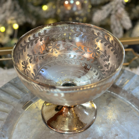 Etched Footed Champagne Glass Pedestal Bowl for Just Jill