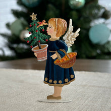 Load image into Gallery viewer, Angel with Tree and Basket Hand Painted German Pewter Figurine
