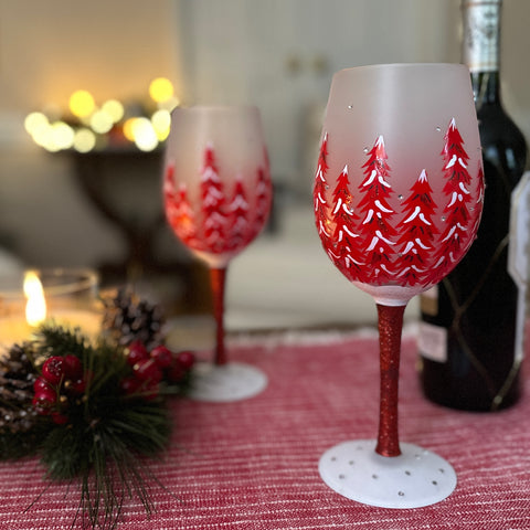 Lolita Christmas in Rouge Hand Painted Wine Glasses