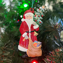 Load image into Gallery viewer, Santa with Tree and Sack Hand Painted German Pewter Ornament
