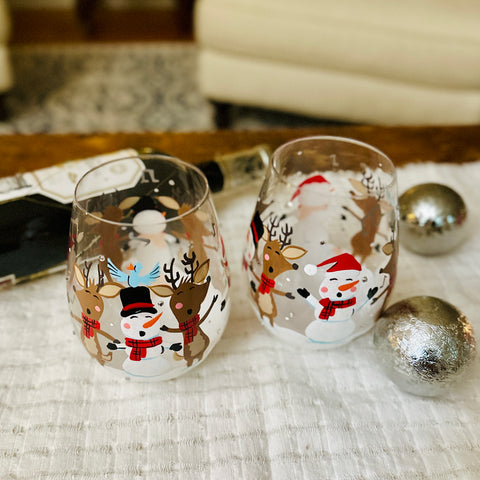 Lolita A-Caroling We Go Hand-Painted Stemless Wine Glasses