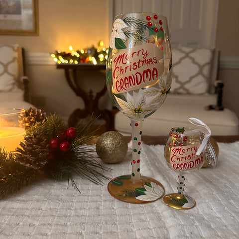 Lolita Merry Christmas Grandma Wine Glass and Ornament