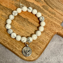 Load image into Gallery viewer, PowerBeads by jen Petites White Howlite with Embossed Heart Charm
