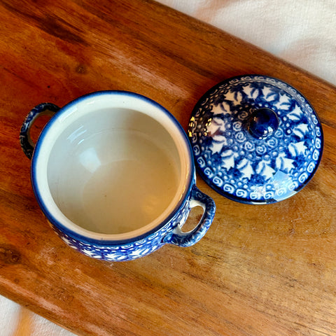 Polish Pottery Signature Soup Bowl with Handle and Lid