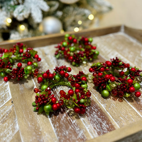 Set of 4 Mini Red Berry Jewel Candle Rings