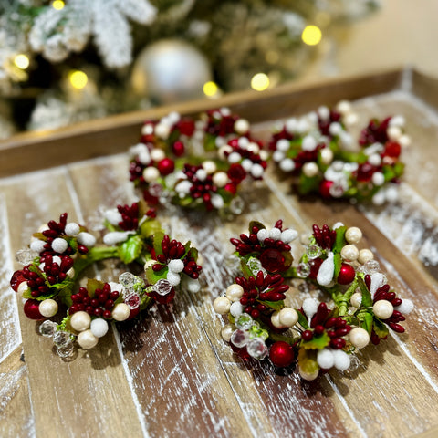 Set of 4 Mini Red Berry Jewel Candle Rings