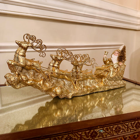 Golden Santa In Sleigh With Reindeer for Just Jill