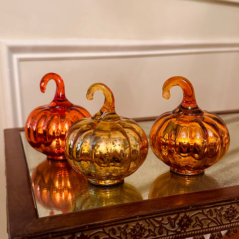 Set of 3 Petite Mercury Glass Pumpkins for Just Jill