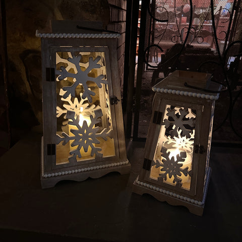 Set of 2 Snowflake Motif Wood Lanterns for Just Jill