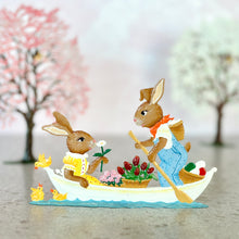 Load image into Gallery viewer, Bunny Couple in a Boat Hand Painted German Pewter Figurine
