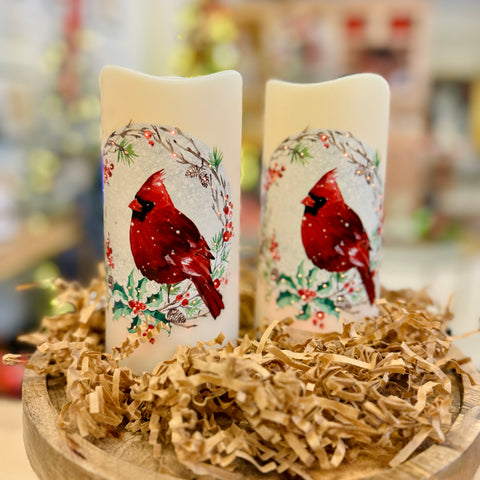 Set of 2 Cardinal Flameless Candles for Just Jill