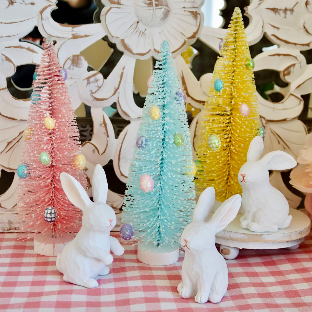 Set of 3 Whitewash Carved Bunnies for Just Jill