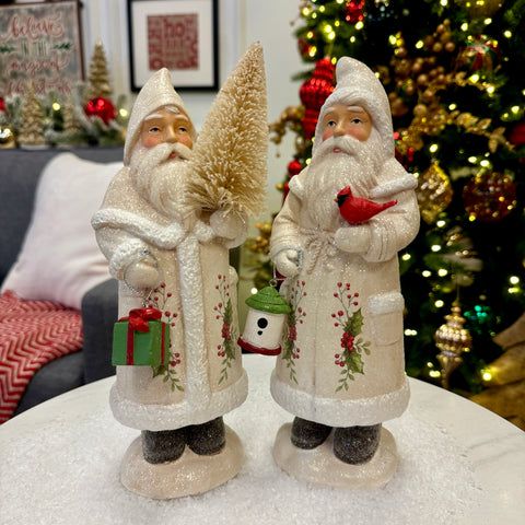 Set of 2 Vintage Santa with Holly for Just Jill