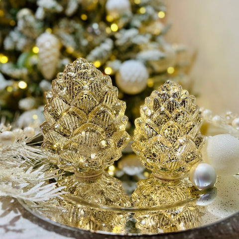 Set of 2 Mercury Glass Pinecones for Just Jill