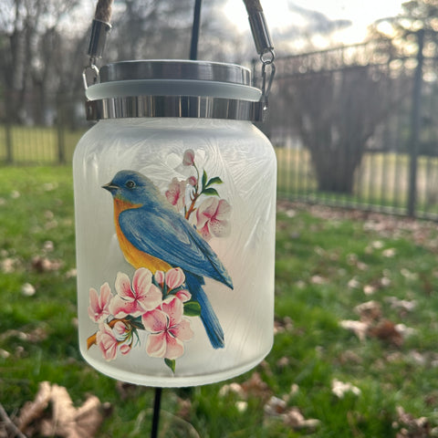 Bluebird Solar Hanging Glass Jar Lantern with 30" Stake