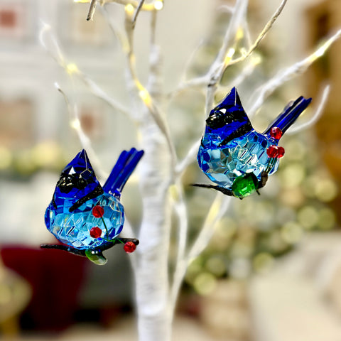 Elegant Berry Blue Jay Set of 2 Ornaments for Just Jill